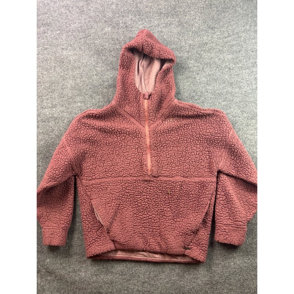 Prana Tops - prAna Sherpa Fleece‎ Pullover Hoodie Womens Size M Pink Half Zip Kangaroo Pocket